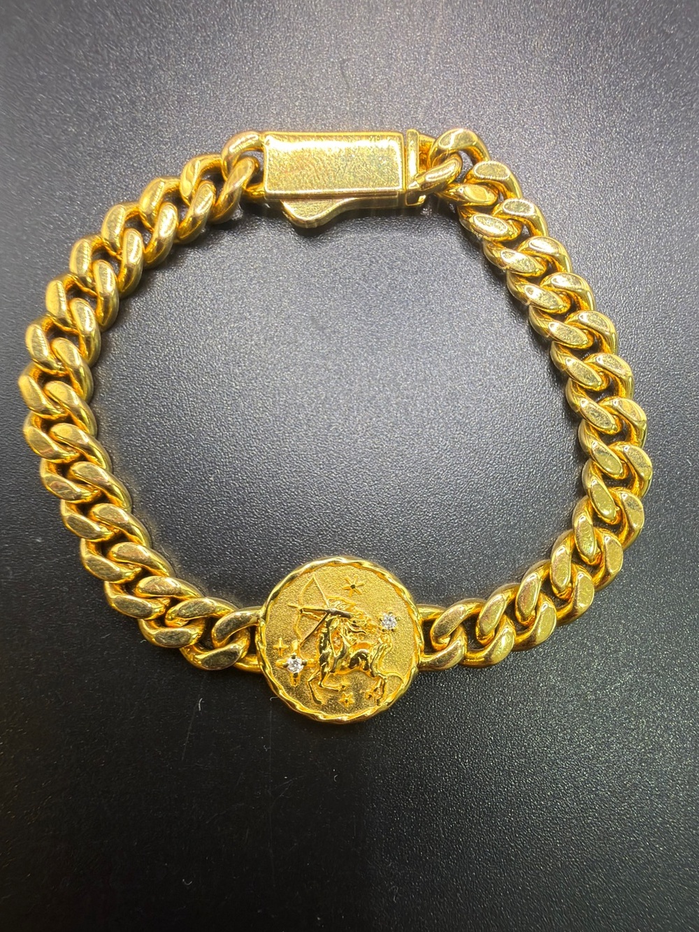 PASCAL ZODIAC AMULET CUBAN LINK BRACELET SAGITTARIUS 18k gold vermeil 925 6”